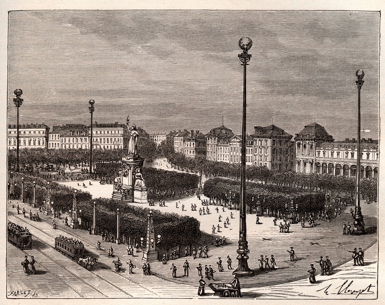 Place de la Republique in Parijs - gravure in 