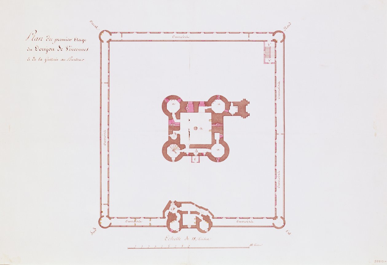 Plan voor de eerste verdieping van de Donjon in Vincennes, 1810 door French School