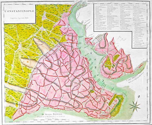Plan van Constantinopel (handgekleurde gravure) door French School