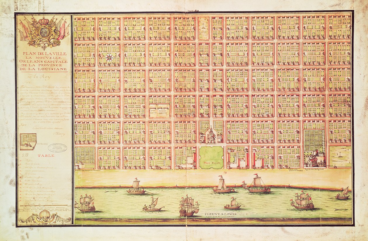 Plan van New Orleans, 1738 door French School