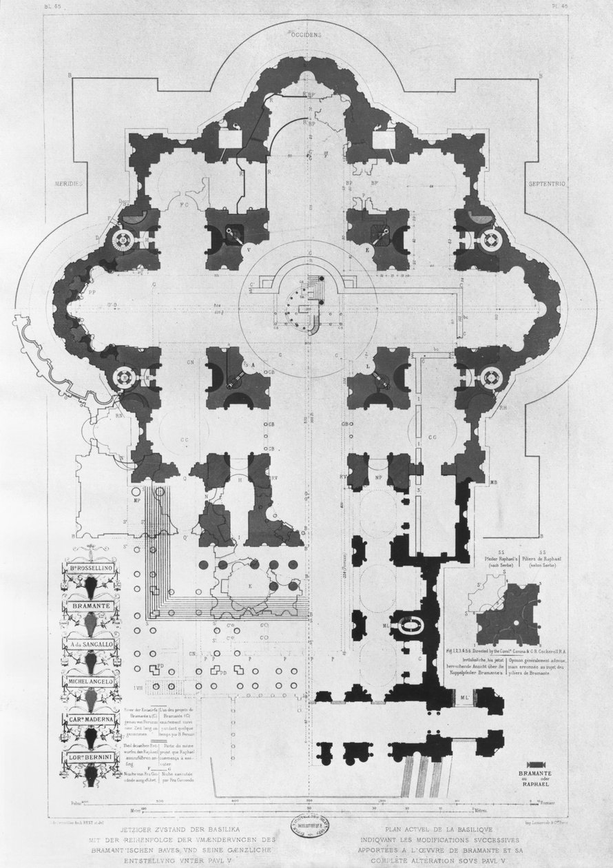 Plattegrond van de Sint-Pietersbasiliek door French School