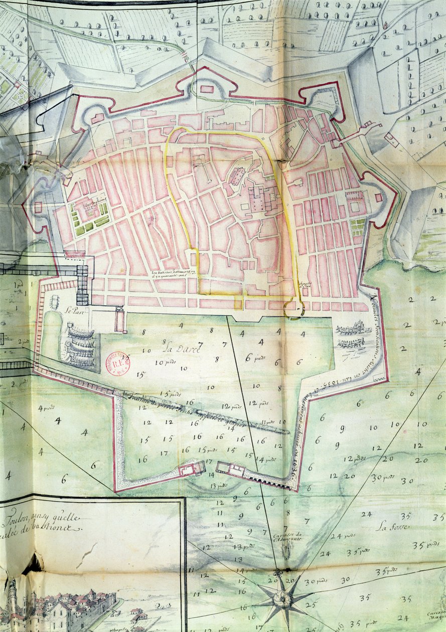 Plan van Toulon, 1669 door French School