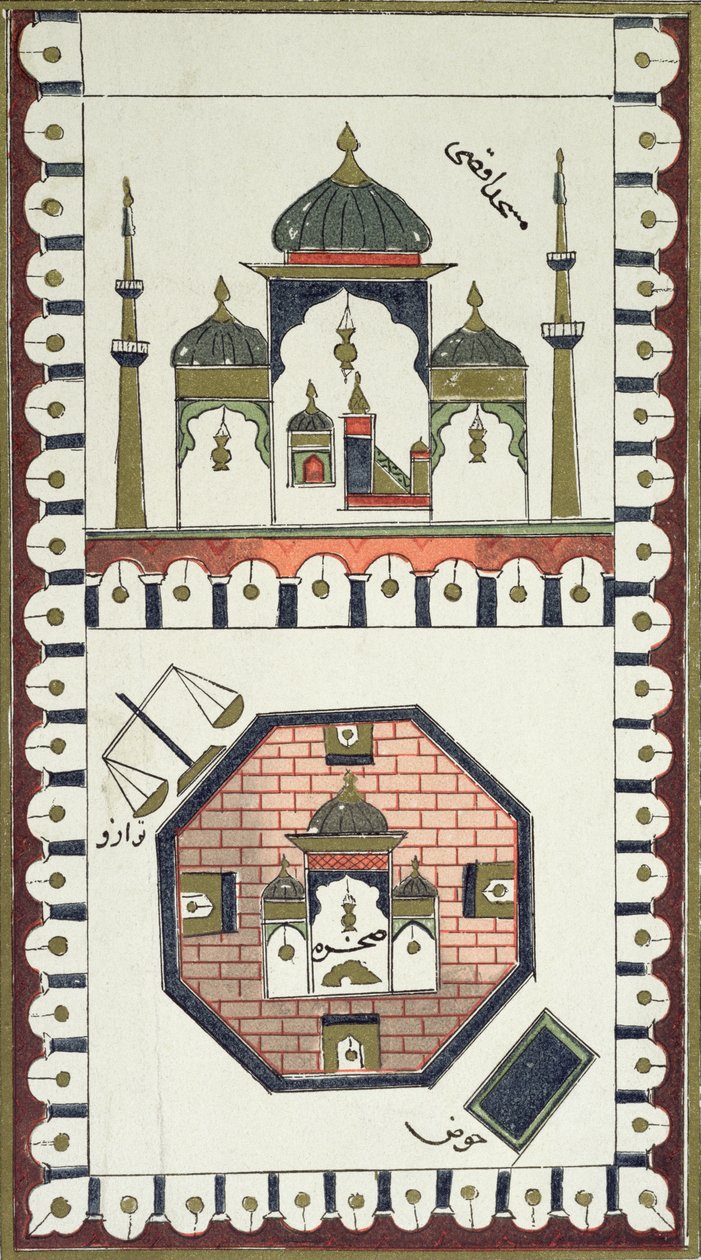Plan van de Al-Aqsa Moskee en de Qubbat Al-Sakhra (Rotskoepel), naar een 18e-eeuws Arabisch manuscript door French School