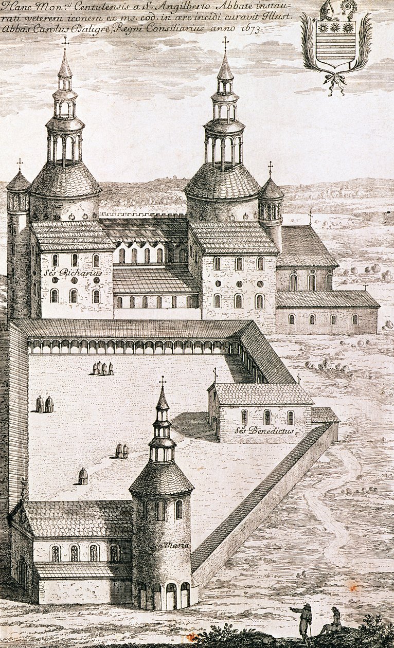 Plattegrond van de Benedictijnerabdij van Saint-Riquier in 1673 door French School