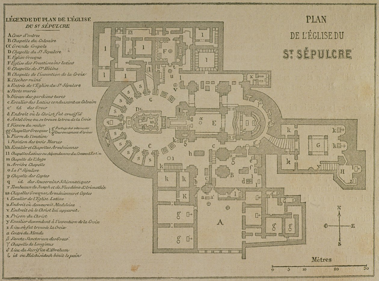 Plattegrond van de Kerk van het Heilig Graf, Jeruzalem door French School