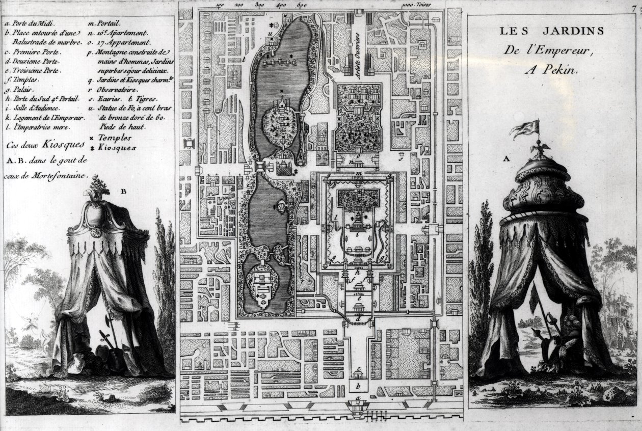Plan van de tuinen van de keizer van Peking, uit Jardins Anglo-Chinois a la Mode, door George Louis le Rouge, gepubliceerd c.1776-78 door French School