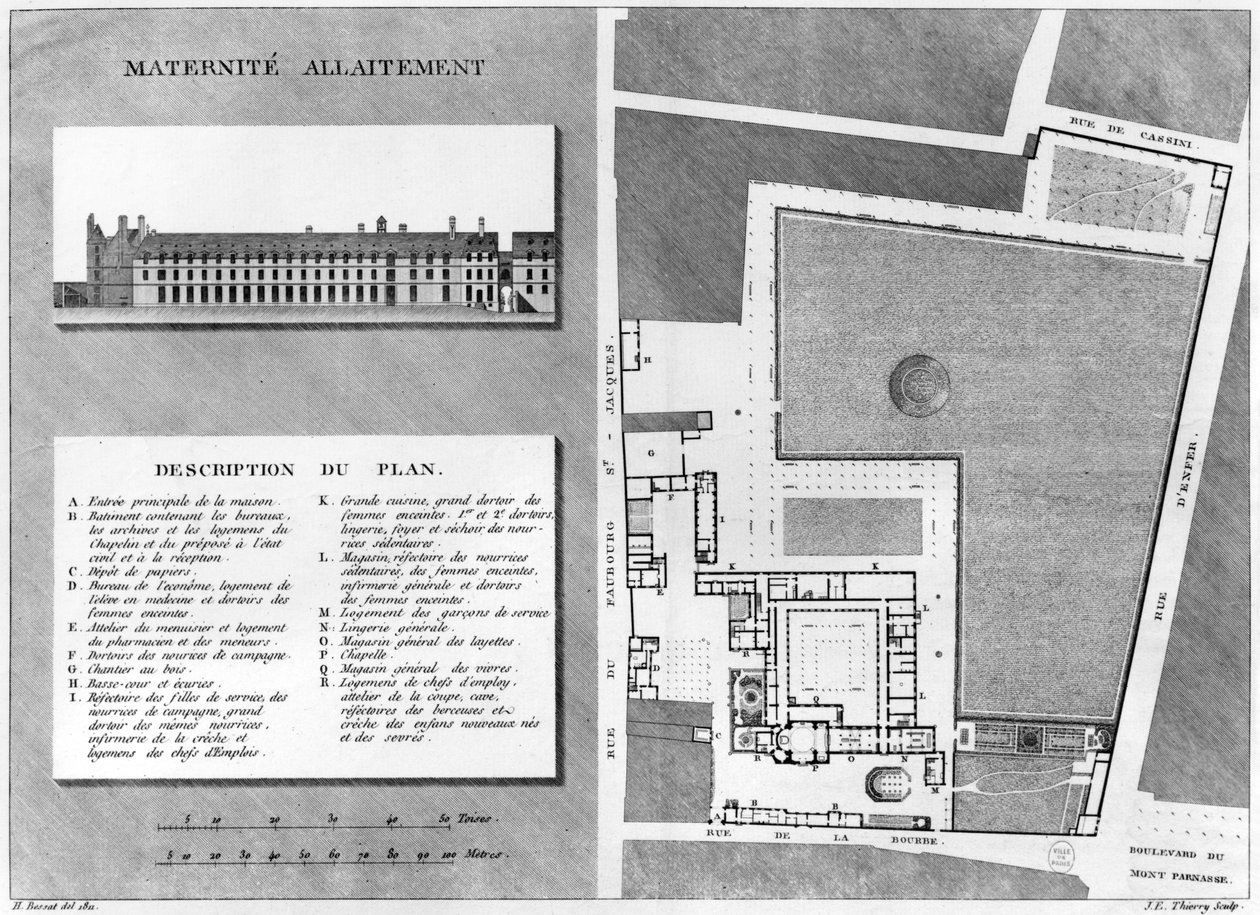 Plan van de Maternite Port-Royal, gegraveerd door Jacques Etienne Thierry (1750-1832) naar H. Bessat, 1811 door French School