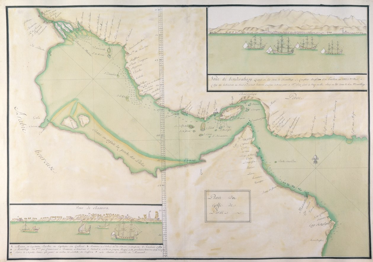 Plan van de Perzische Golf (handgekleurde gravure) door French School