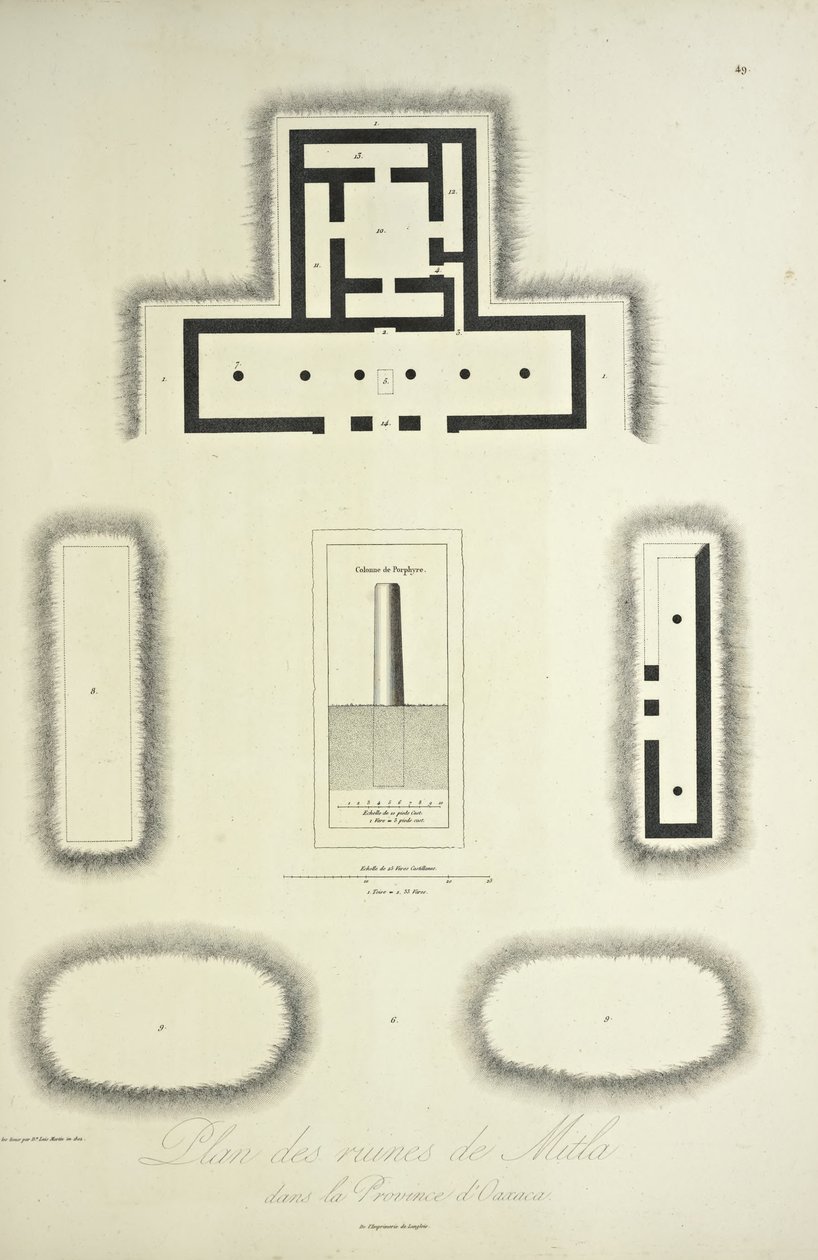 Plan van de ruïnes van Mitla in de provincie Oaxaca, illustratie uit 