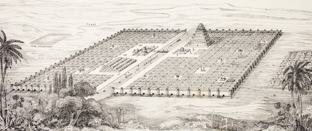 Plan van de stad Babylon, Mesopotamië, rond de 5e eeuw v.Chr. volgens een beschrijving van Herodotus, uit L