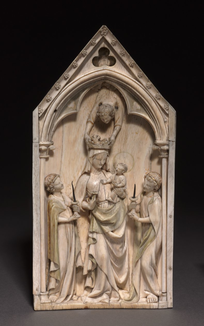Plaquette: De Maagd en Kind met Engelen, Parijs, ca. 1320-1330 door French School