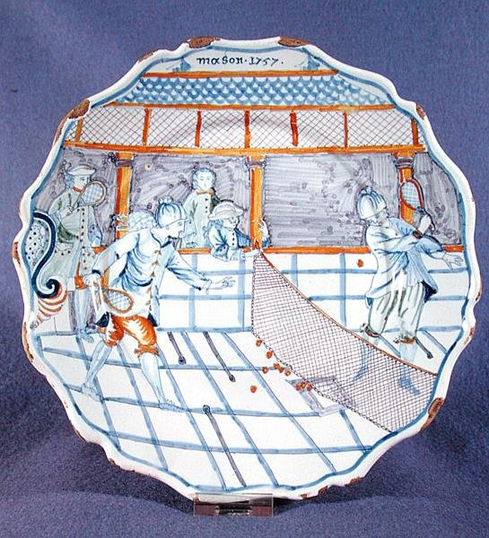 Bord beschilderd met een tennisscène door French School