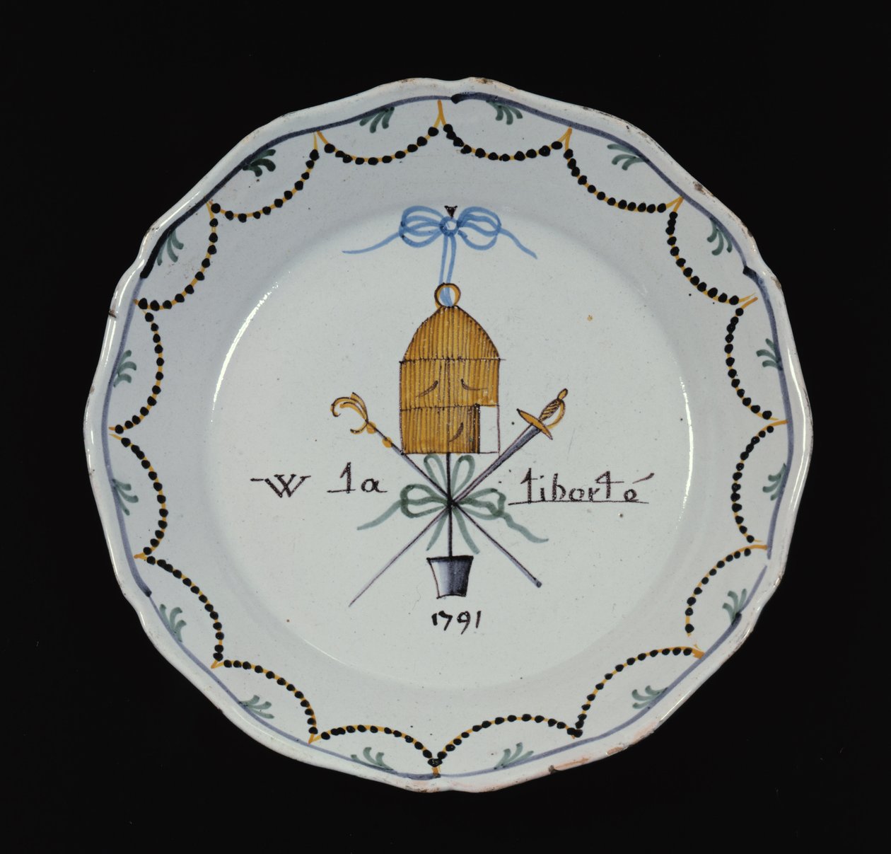Bord met een open vogelkooi en de legende Vive la Liberte, 1791 door French School