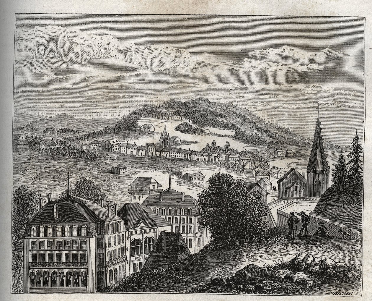 Plombières-les-Bains kuuroord van de Vogezen - gravure in 