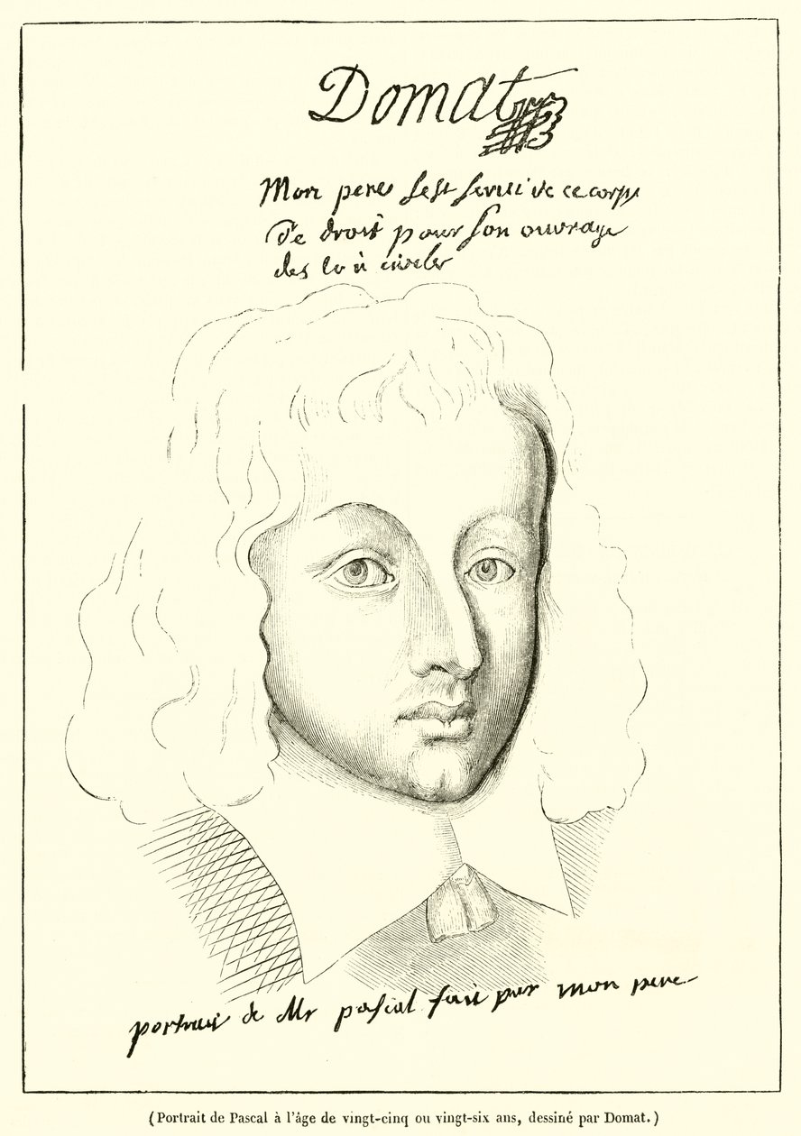 Portret van Pascal op vijfentwintig- of zesentwintigjarige leeftijd (gravure) door French School