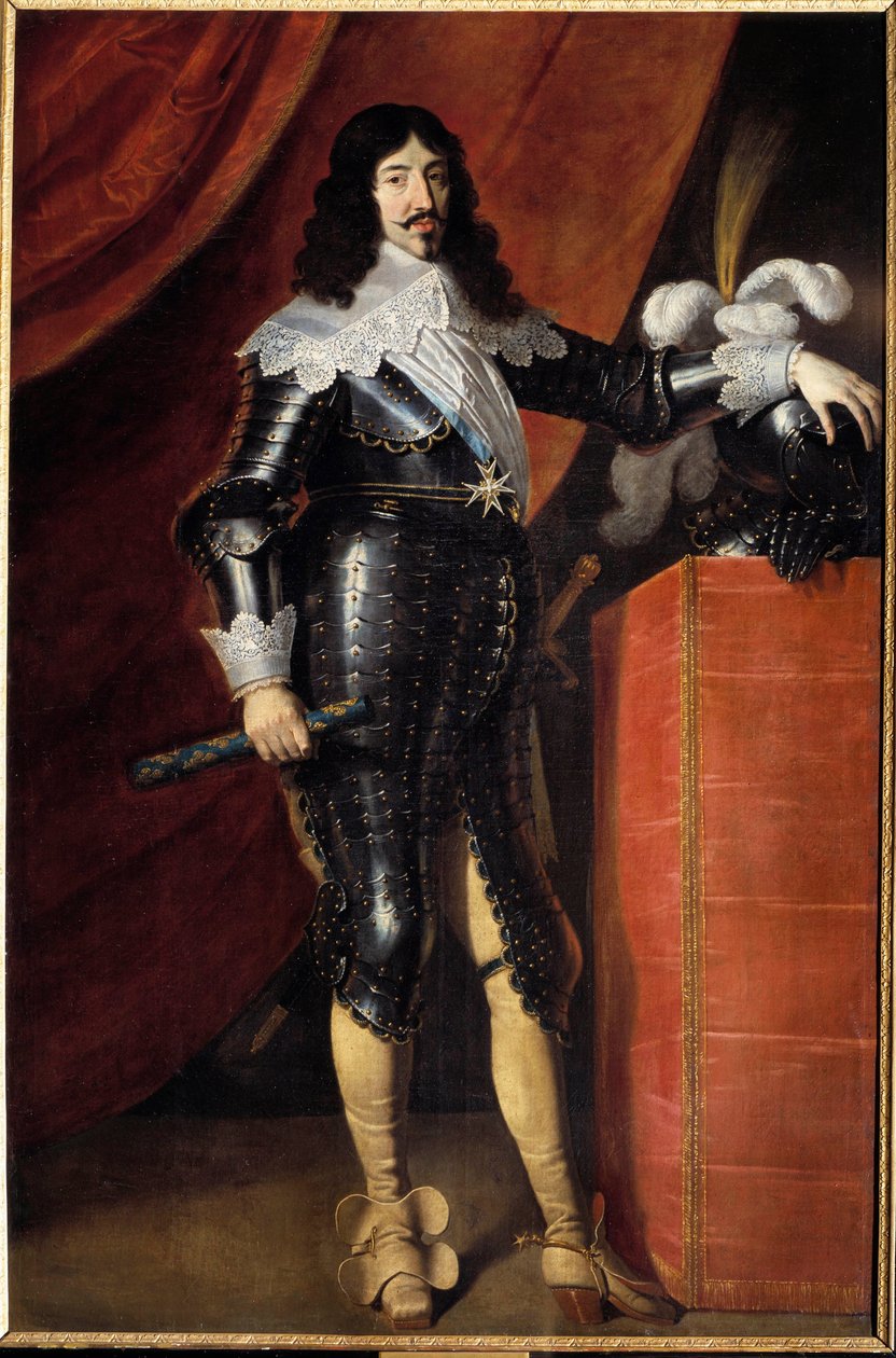 Portret van Lodewijk XIII (1601-1643) in harnas. Schilderij van de Franse School van de 17e eeuw. Musee du chateau de Chambord door French School