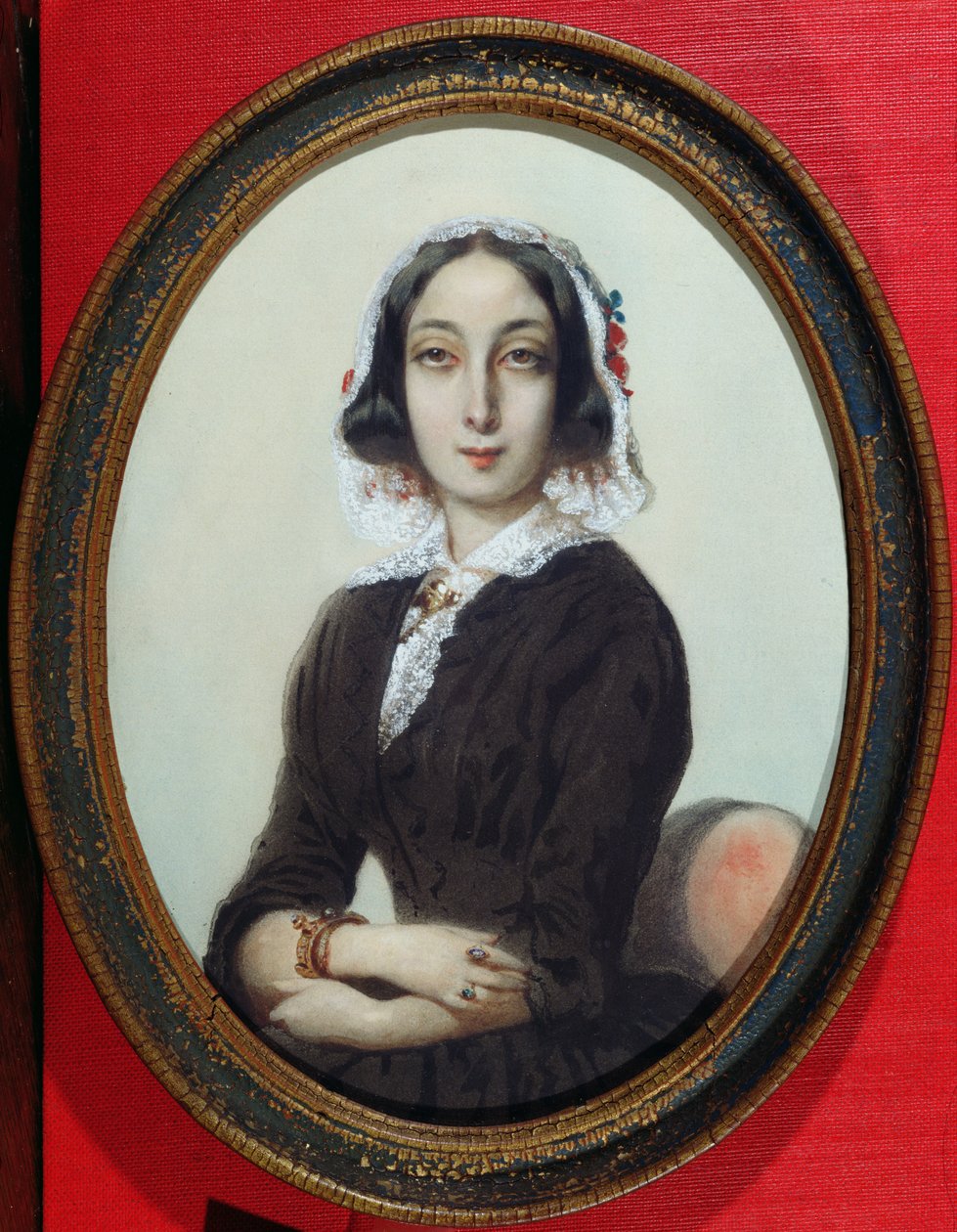Portretminiatuur van George Sand (1804-76) c.1840 door French School