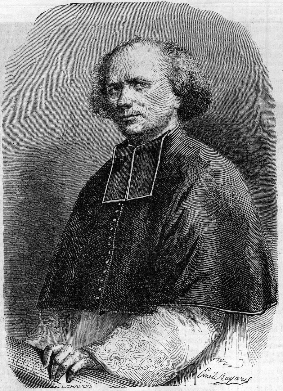 Portret van Abbe Gaspard Deguerry (1797-1871), parochie van de Madeleine in Parijs. Gravure in 