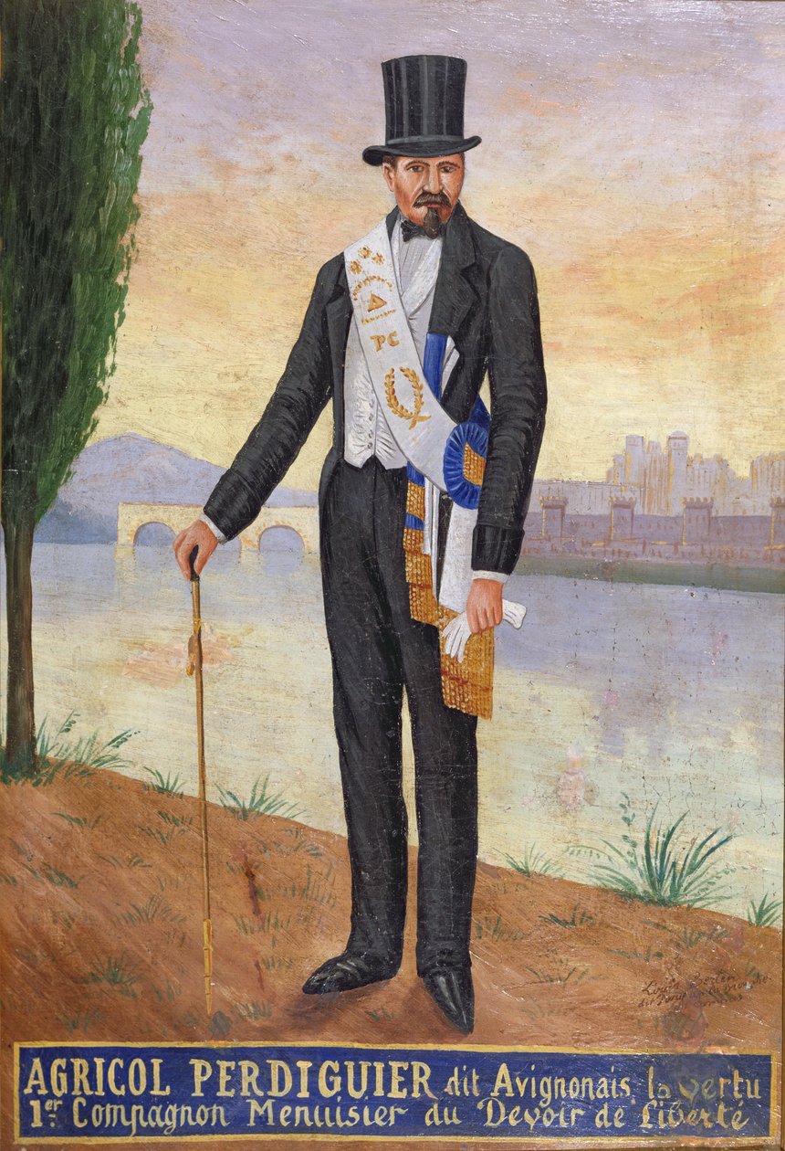 Portret van Agricol Perdiguier bekend als Avignonais staand aan de oevers van de rivier de Rhône in Avignon, ca. 1860-65 door French School