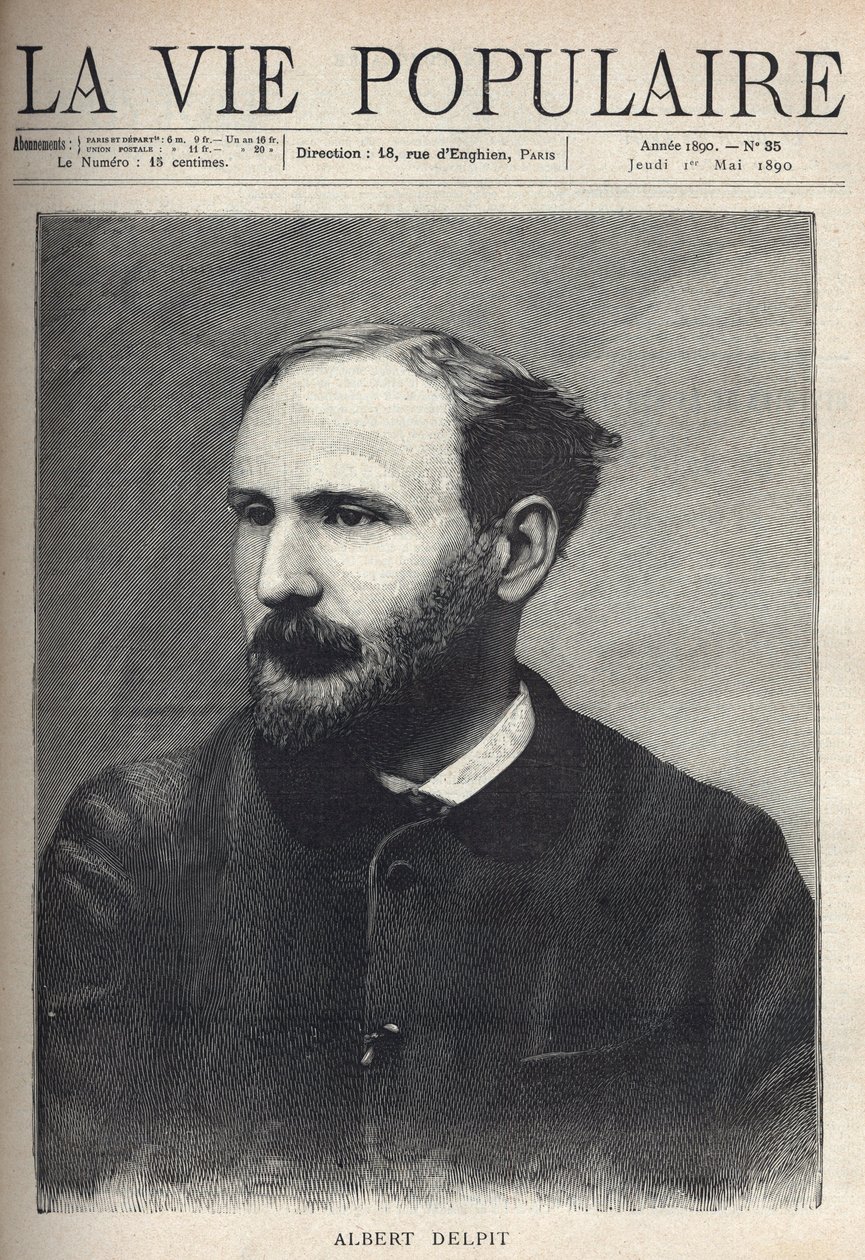 Portret van Albert Delpit (1849-1893), romanschrijver en toneelschrijver. Gravure in 