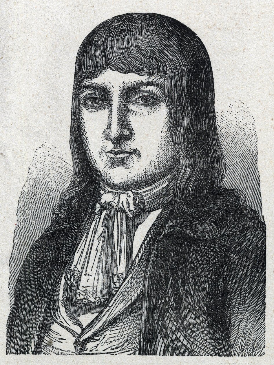 Portret van Amateur Jérôme Le Bras des Forges, ridder van Boishardy, chef chouan van de Franse revolutie. Gravure van 1889. Privécollectie. door French School