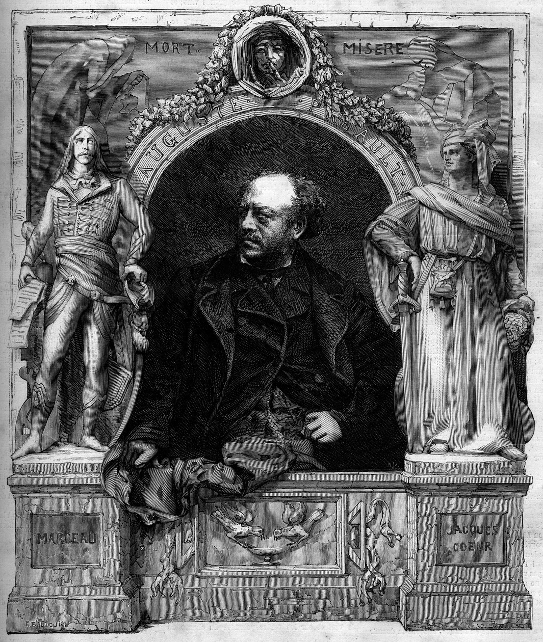 Portret van Antoine Augustin Préault (1809-1879), Franse beeldhouwer. Gravure in 