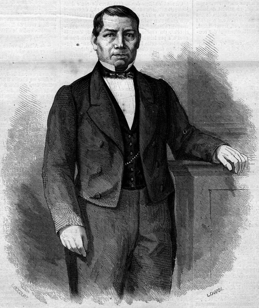 Portret van Benito Pablo Juarez Garcia, Mexicaanse politicus. Gravure in Le Monde Illustré nr. 270 van 14 juni 1862 door French School