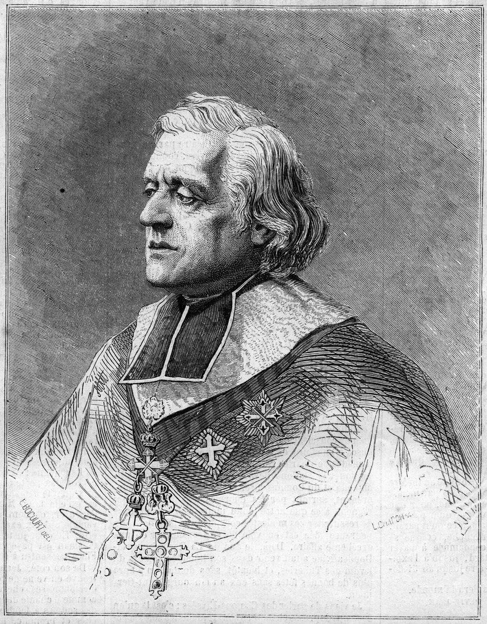 Portret van Charles Joseph Eugene de Mazenod (1782-1861), bisschop van Marseille. Portret van gravure in 