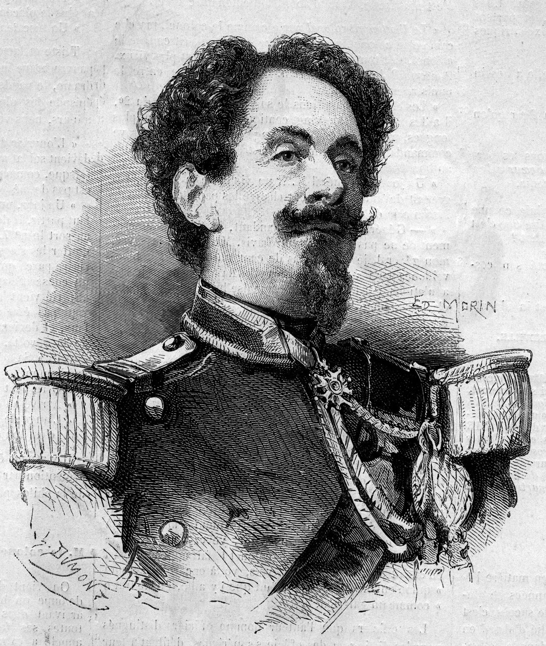 Portret van Charles Victor Frebault (Generaal Frebault) (1813-1888), Gouverneur van Guadeloupe. Gravure in 