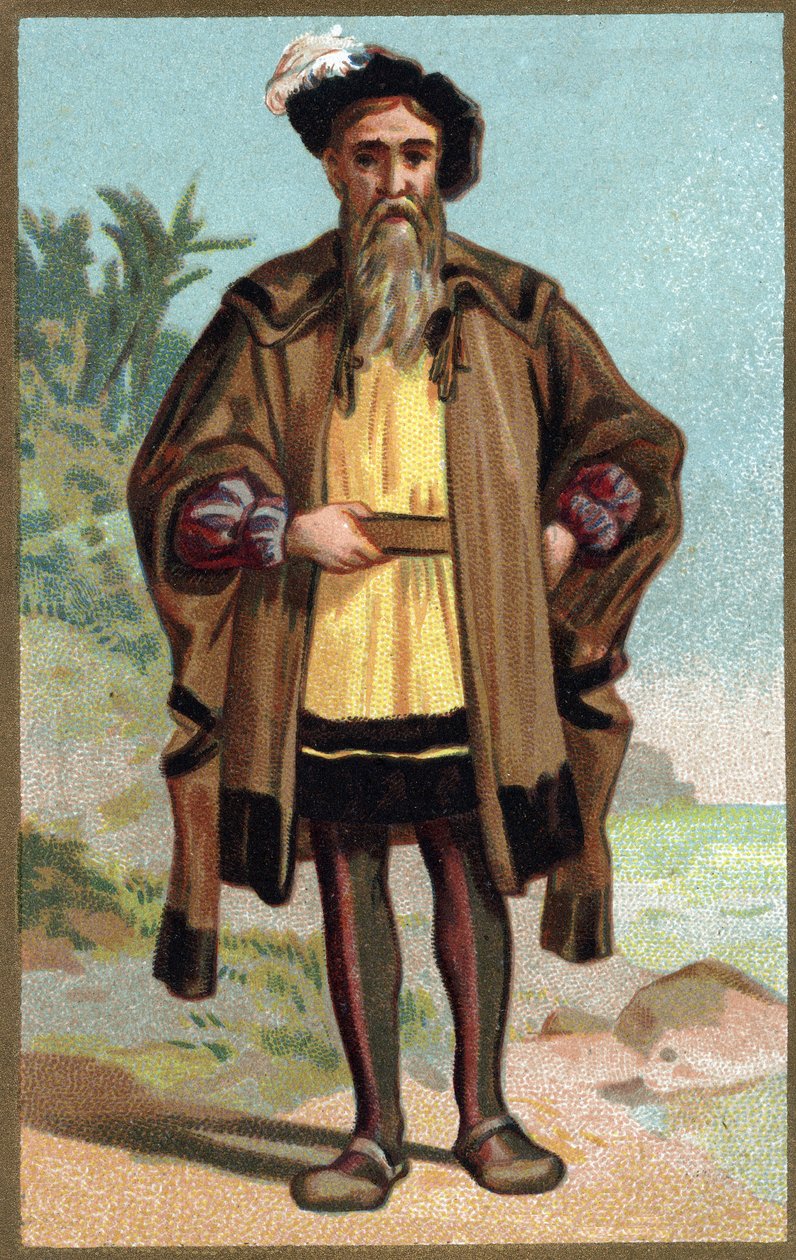 Portret van Christoffel Columbus (Cristoforo Colombo) Chromolithografie uit het einde van de 19e eeuw. door French School