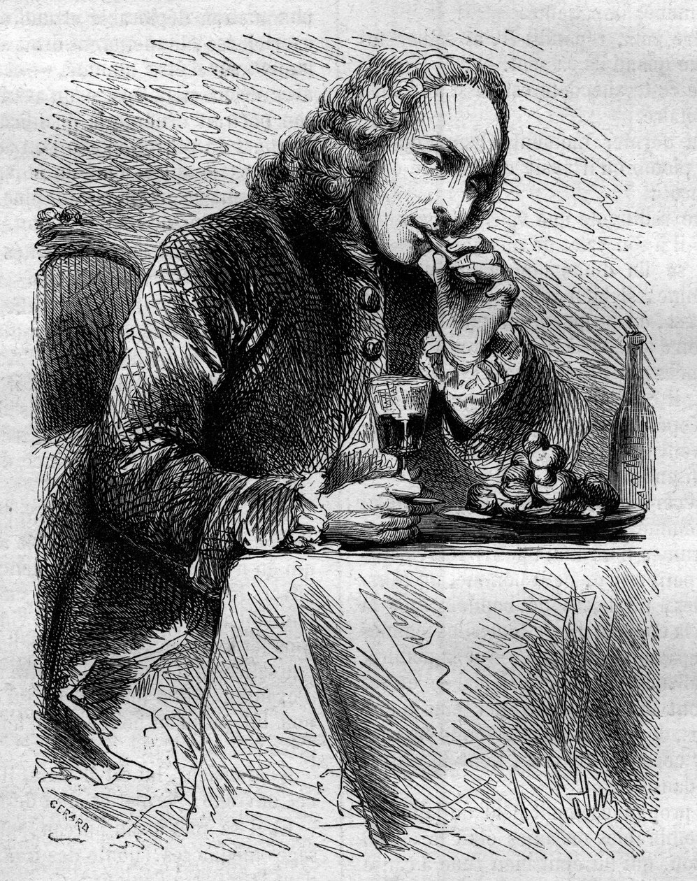 Portret van Claude Henri de Fusee de Voisenon (1708-1775), Franse geestelijke, dichter en toneelschrijver, vertegenwoordigd door de banketbakker van Cauterets. Gravure uit 1858. door French School