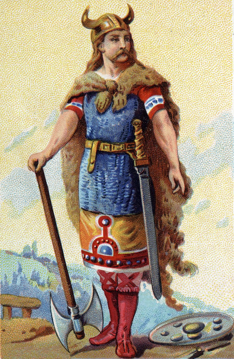 Portret van Clodion, bekend als Le Chevelu, koning van de Franken van 428 tot 448. Chromolithografie rond 1890. door French School