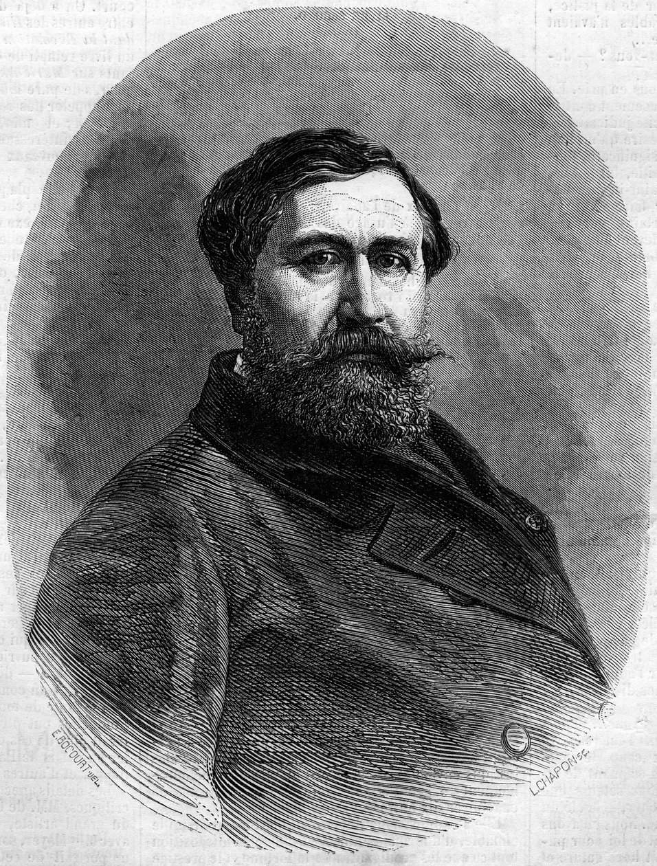 Portret van graaf Alfred Emilien de Nieuwerkerke (1811-1892), Franse beeldhouwer en hoge ambtenaar. Gravure in 