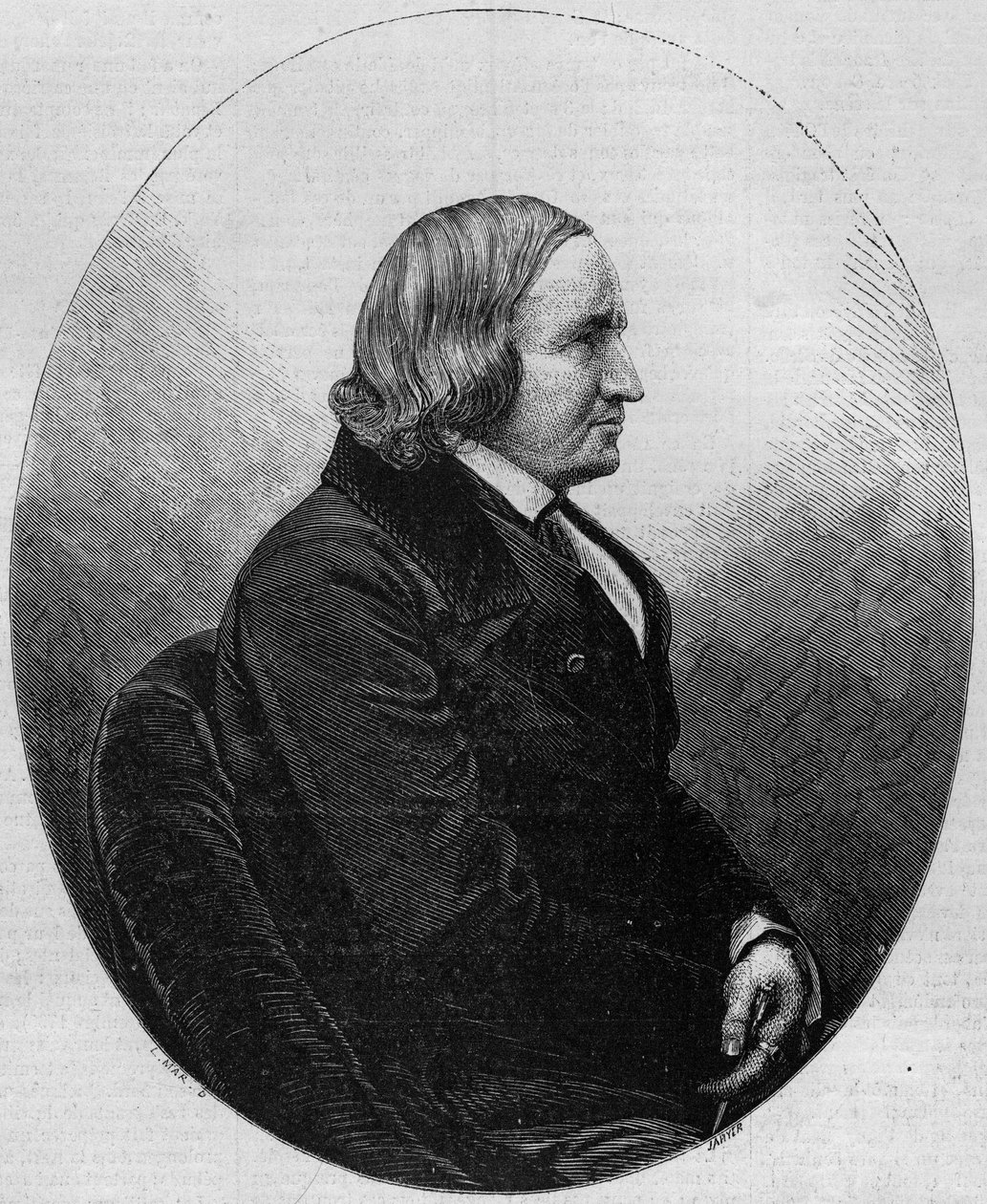 Portret van graaf Alfred de Vigny (1797-1863), Franse schrijver en dichter. Gravure in "Le Monde Illustré" n°36 van 19 december 1857. door French School