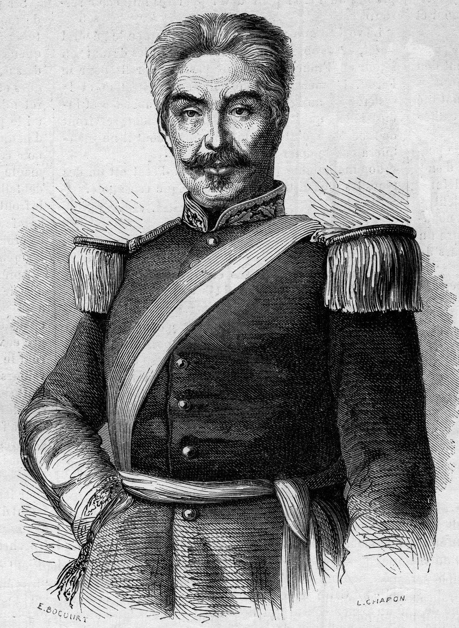 Portret van Don Miguel San Roman (1803-1863), president van Peru. Gravure in 