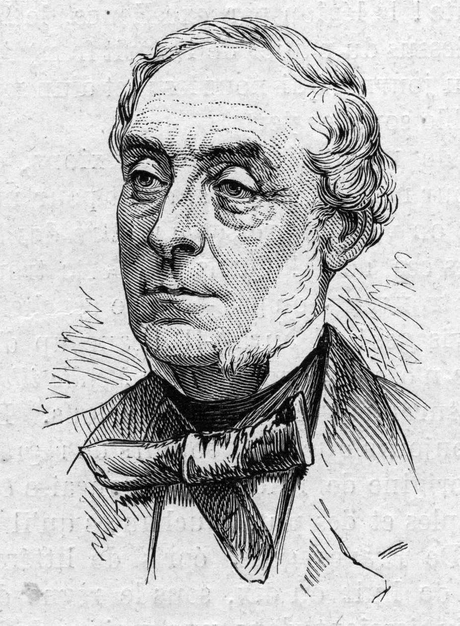 Portret van Ernest Legouve (1807-1903), Franse dichter, romanschrijver, toneelschrijver, essayist en academicus. Gravure in "Le Monde Illustré" n°883 van 14 maart 1874. door French School