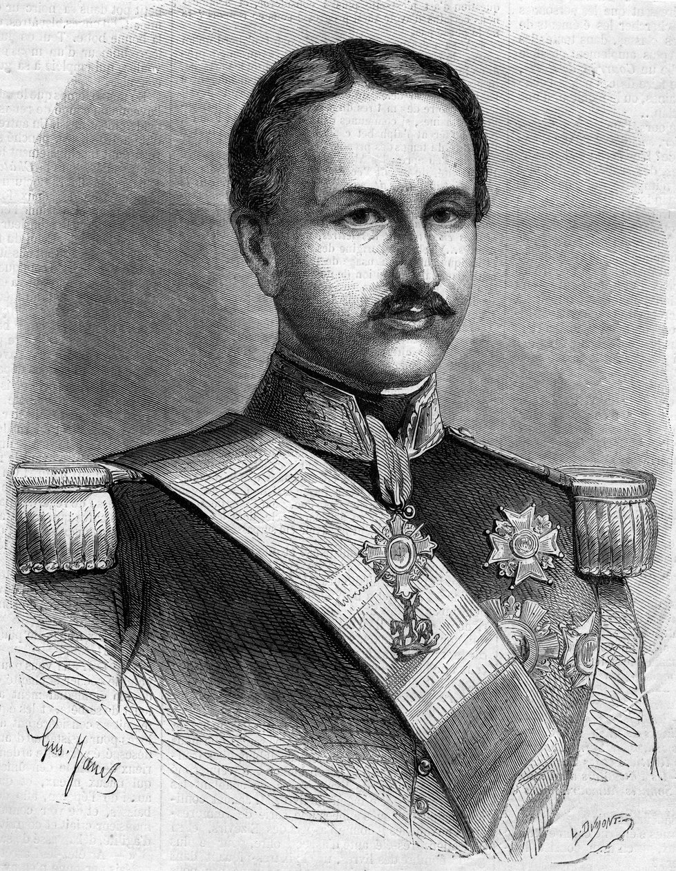 Portret van Francois II (1836-1894), koning van Napels. Gravure in 