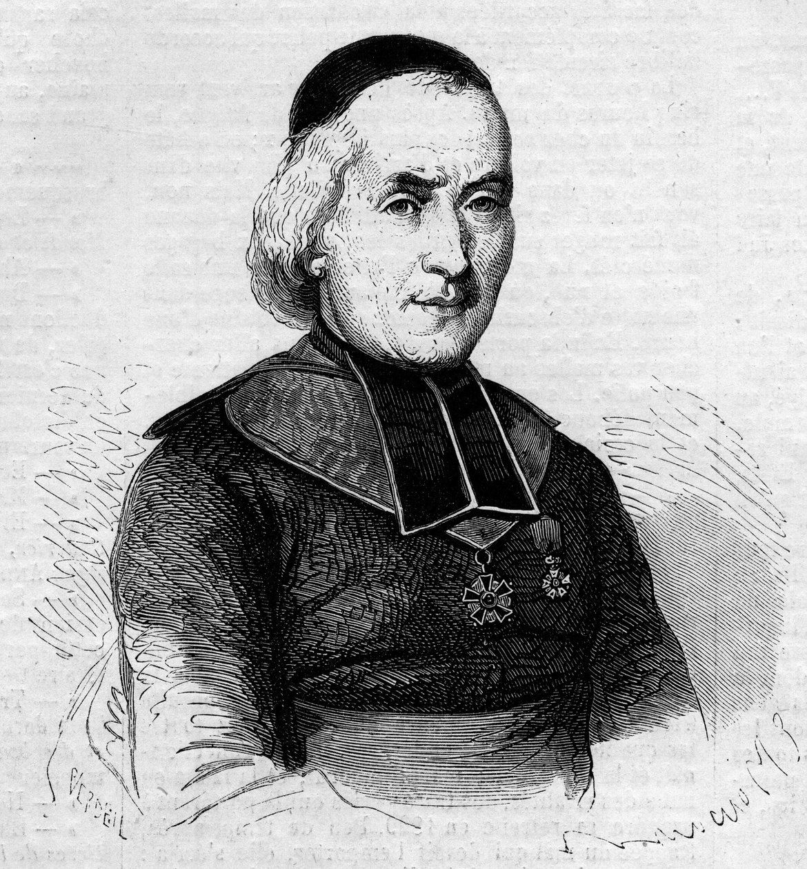 Portret van Francois Joseph Le Brotier (1799-1885), bisschop van Montpellier. Gravure in 