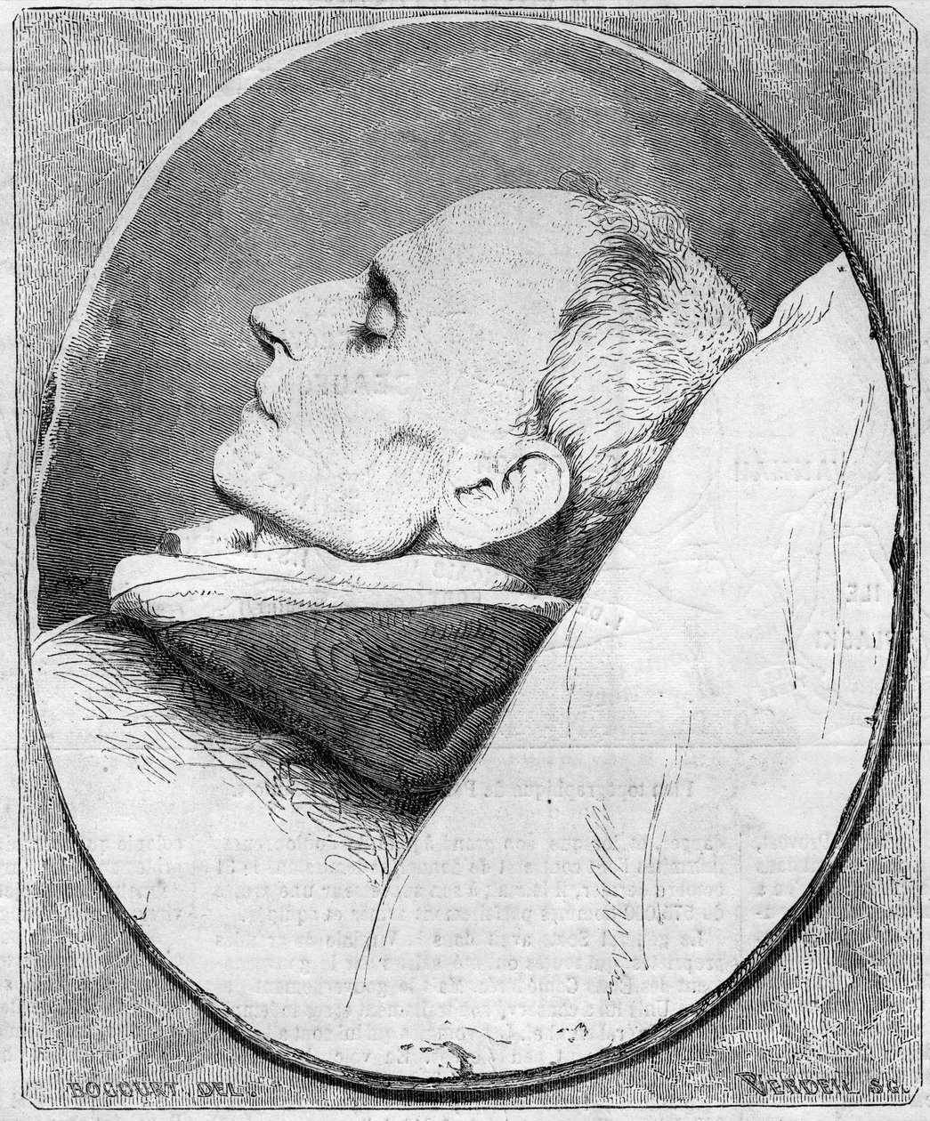 Portret van Henri Lacordaire (1802-1861), Franse priester en Dominicaan, op zijn sterfbed (gravure in 
