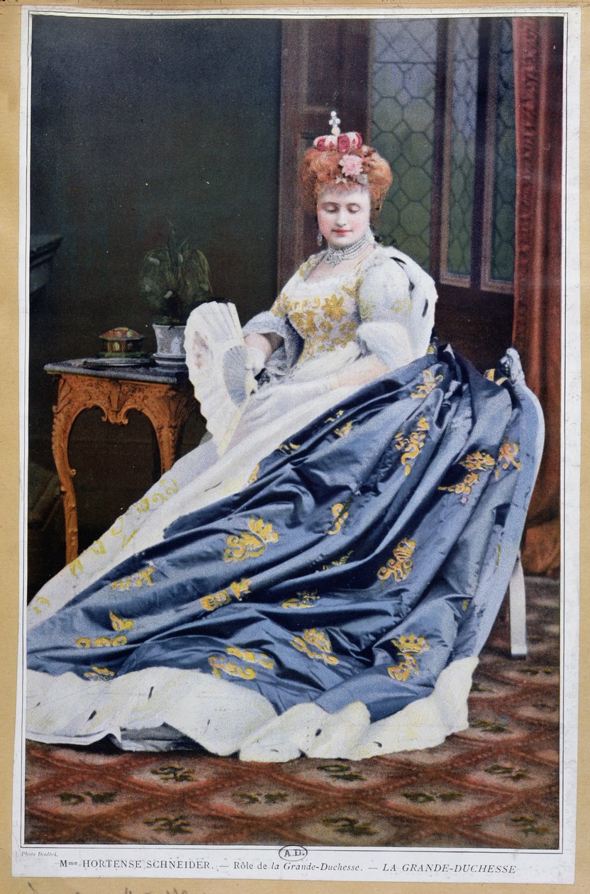 Portret van Hortense Schneider (1833-1920) in de rol van de Groothertogin in La Grande Duchesse de Gerolstein door Jacques Offenbach (1819-90) c.1867 door French School