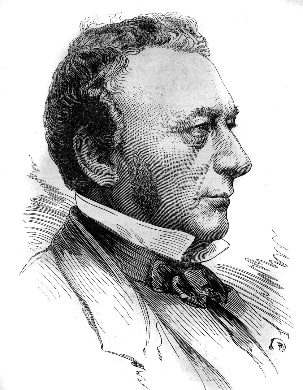 Portret van Isaac Pereire, oprichter van de Societe de Credit mobilier en de compagnie generale transatlantique. Gravure in 