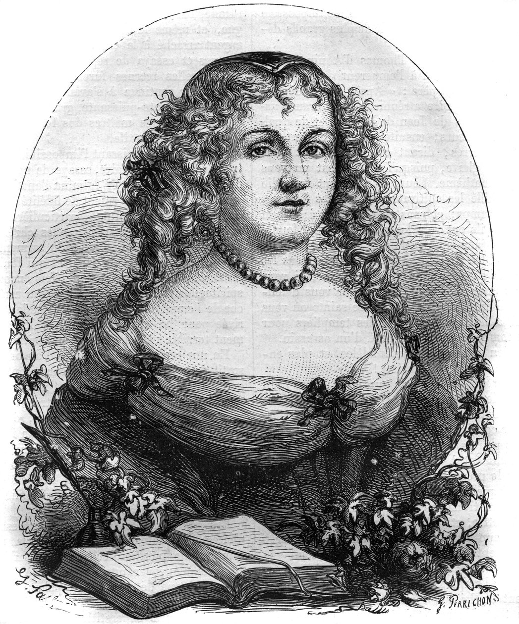 Portret van Isabel II van Jeruzalem (Yolande de Brienne), Koningin van Jeruzalem (1212-1228) en vrouw van Frederik II van het Heilige Roomse Rijk. Gravure in 