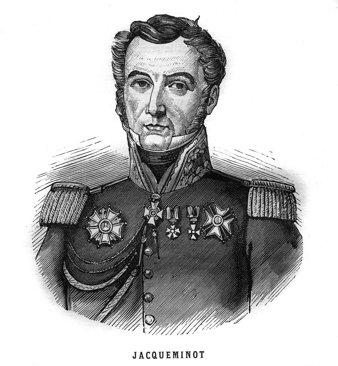 Portret van Jean François Jacqueminot, burggraaf van Ham (1787-1865), Franse generaal en politicus. Gravure in 