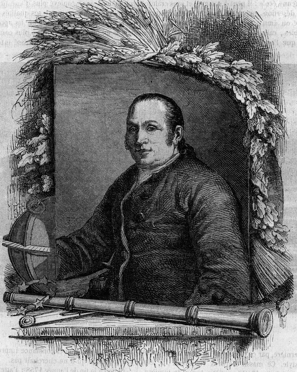Portret van Jean George (Johann Georg) Palitzsch (1723-1788), Duitse astronoom. Gravure in "Le Magasin pittoresque" door French School