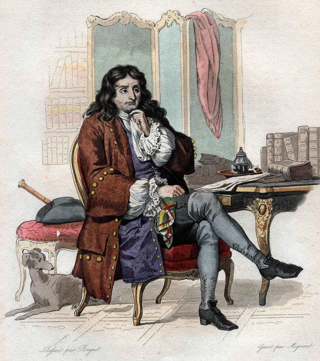 Portret van Jean de La Fontaine, Franse fabeldichter en dichter door French School