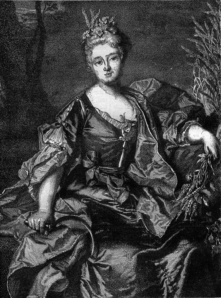 Portret van Jeanne Becu, Gravin van Barry (1743-1793), laatste minnares van Lodewijk XV, als Ceres, godin van de landbouw. Gravure in 