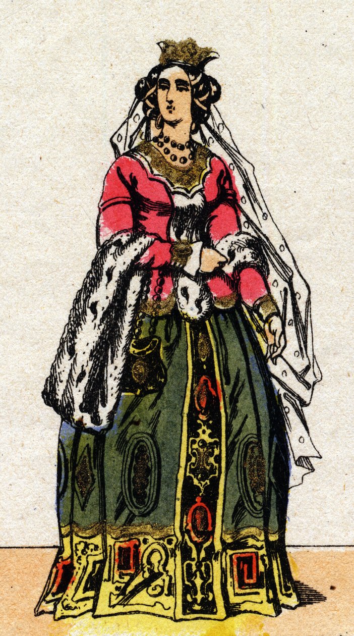 Portret van Jeanne de Bourbon (1337-1378), vrouw van Karel V van Frankrijk. door French School