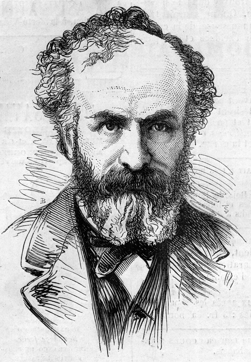 Portret van Jules Janssen (1824-1907), Franse astronoom, een methode om zonneprotuberansen te observeren. Gravure in 