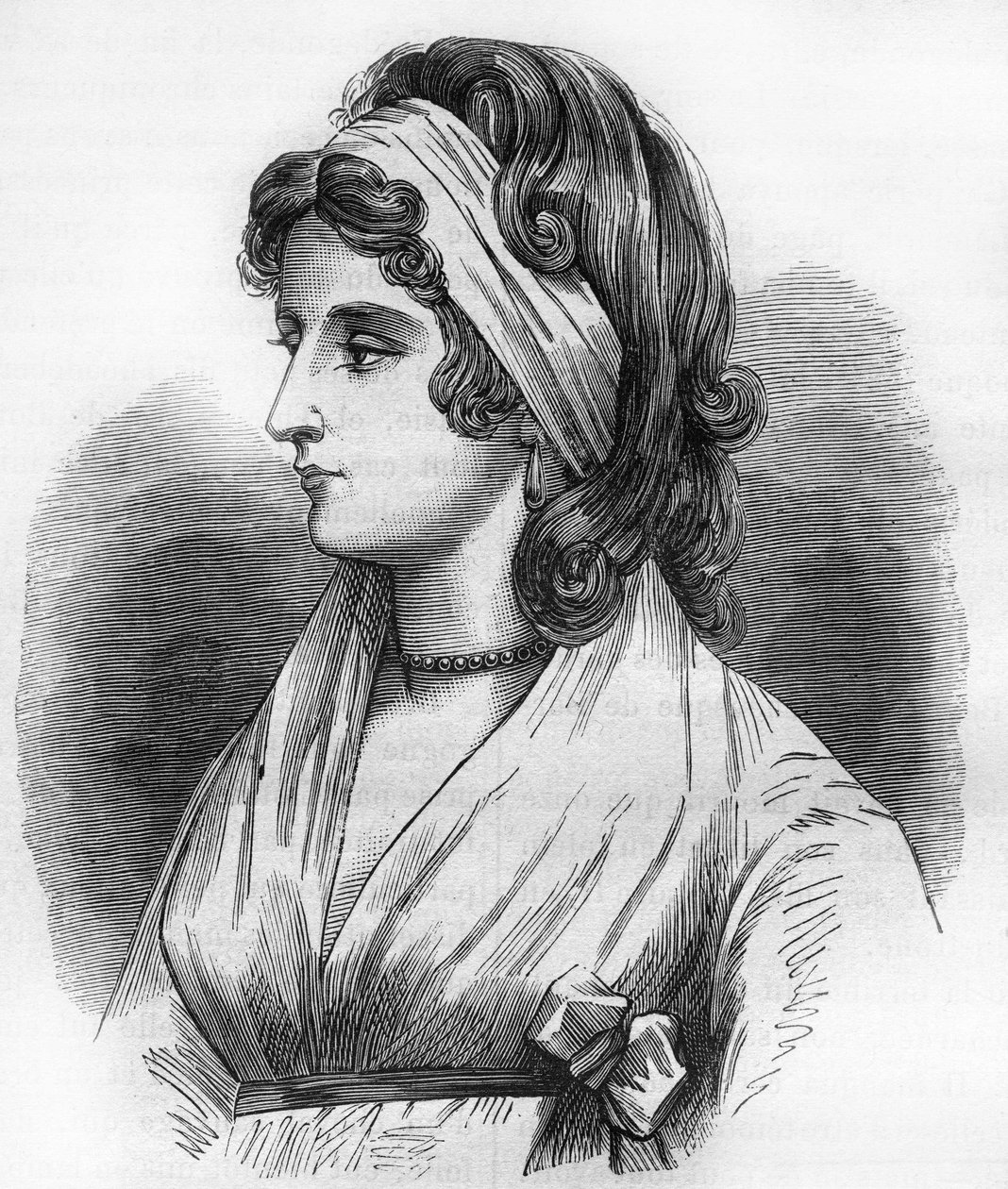 Portret van Lady Hamilton (Emma Lyons) (1765-1815) minnares van Horatio Nelson, ook bekend als Admiraal Nelson (1758-1805). Gravure in 