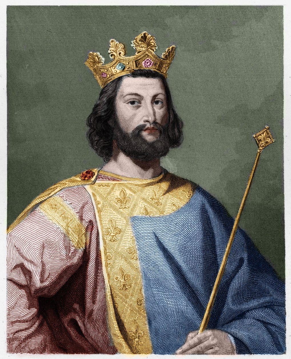 Portret van Lodewijk VII de Jonge (1120 - 1180), koning van Frankrijk - in "Histoire des Francais" door Lavallee, gravure, sd. door French School